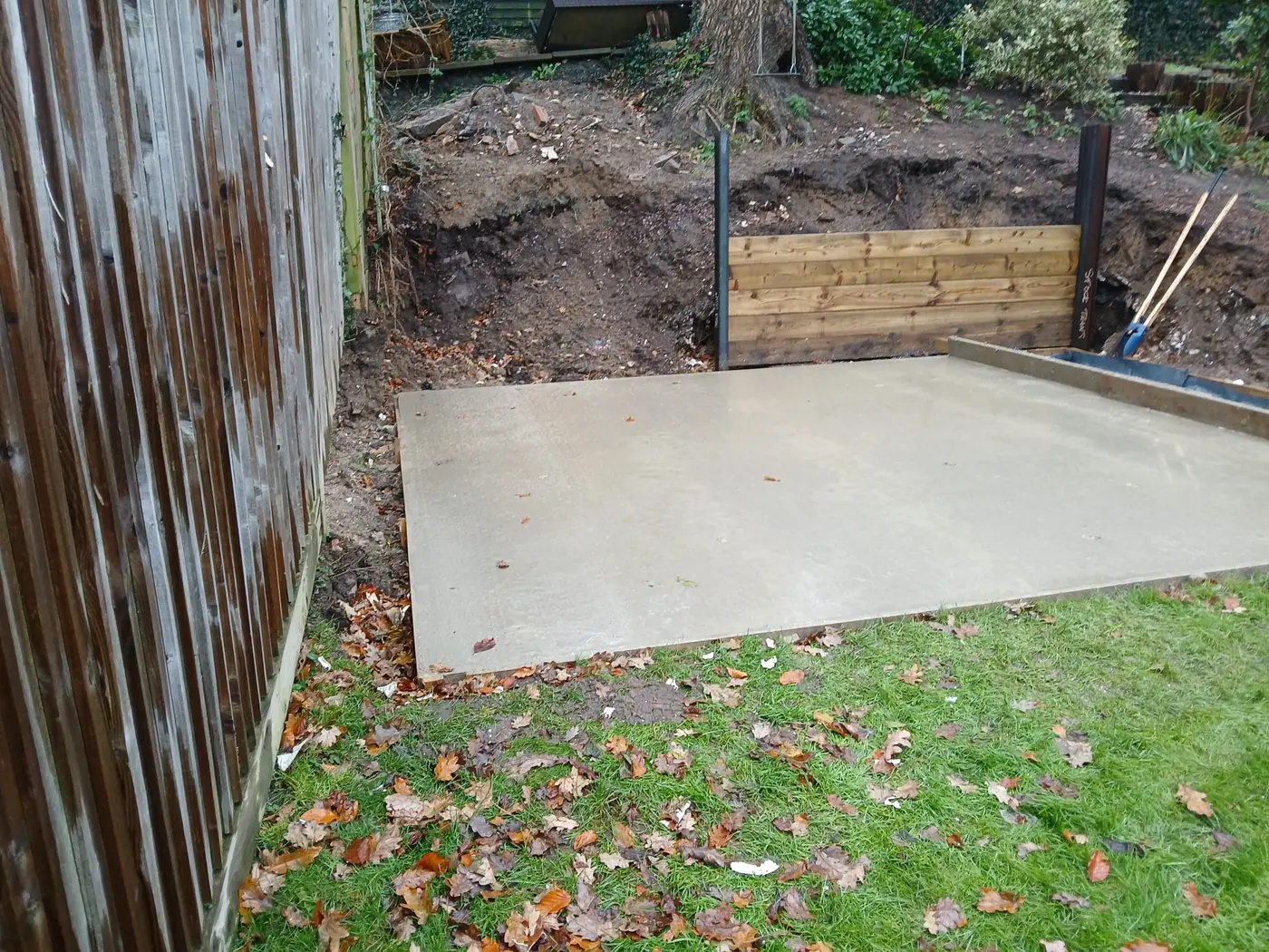 Prepared concrete base for a garden room